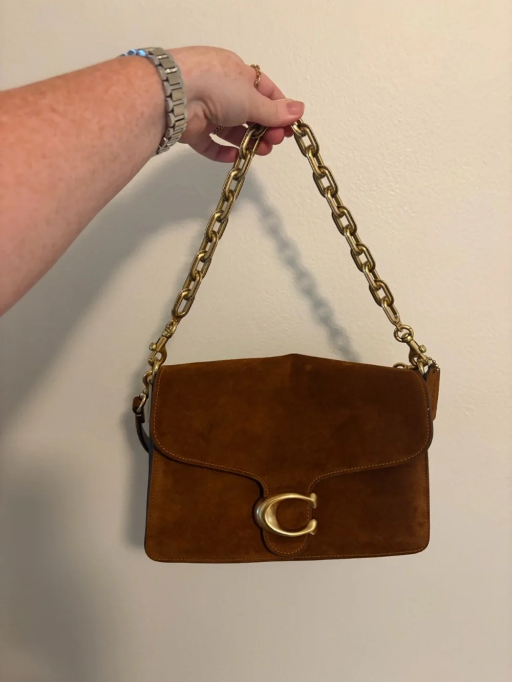 Coach Warm Brown Suede Chain Tabby Bag with Gold Hardware - Picture 4 of 6